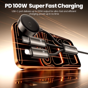 Câble <span class=keywords><strong>de</strong></span> charge rapide Toocki élégant et robuste 3-en-1 100W PD magnétique sans <span class=keywords><strong>fil</strong></span> pour <span class=keywords><strong>Apple</strong></span> Watch iPhone <span class=keywords><strong>iPad</strong></span> usage quotidien - Product Image 6
