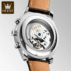OLEVS-<span class=keywords><strong>Montre</strong></span> mécanique pour homme en acier inoxydable, mouvement automatique, phase de lune, nouveau cadran en cuir tendance, 6667 - Product Image 3