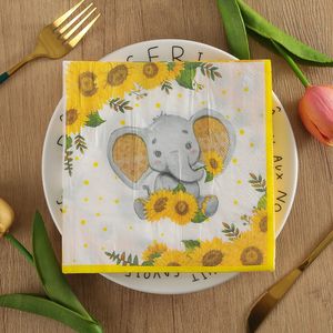 Elephant Themed Disposable Paper Napkins 330mm Party Supplies With Sunflower Design 20 Sheets Per Pack - Product Image 4