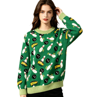 Pull jacquard de Noël pour homme et femme, motif boule et quilles de bowling 3D, pull d'hiver à manches longues