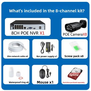 Kit <span class=keywords><strong>NVR</strong></span> Poe <span class=keywords><strong>8CH</strong></span> 4K com Câmera <span class=keywords><strong>IP</strong></span> Bullet Preta à Prova d'Água de 8MP, Sistema de Vigilância CCTV com Gravação de Áudio - Product Image 2