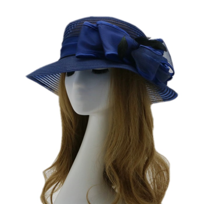 Navy Blue Organza Church Hat with Flower Derby Dress Navy Blue Organza Church Hat with Flower Derby Dress