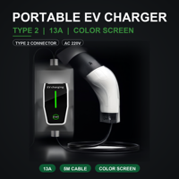 Pengisi Daya EV Portabel Baru Tipe 2 13A/32A 5m Layar Warna EVSE 3/7kW