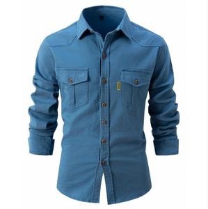 Camicia in Denim di cotone elastico da uomo a manica lunga qualità camicie da <span class=keywords><strong>Cowboy</strong></span> per uomo <span class=keywords><strong>abbigliamento</strong></span> Casual Slim Fit da uomo - Product Image 1