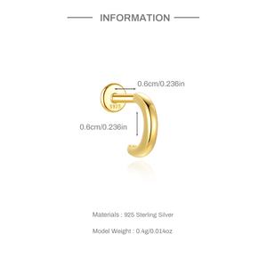 Single Flat Gold New S925 <b>Sterling</b> <b>Silver</b> Classic Versatile Smooth Multi-size <b>Cartilage</b> Spiral Piercing <b>Earrings</b> for Women - Product Image 6