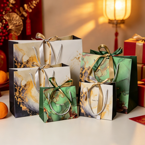 Bolsas de Regalo de Papel con Diseño de Mármol de Lujo, Bolsas de Compras con Cinta de Raso para Envolver Regalos de Cumpleaños - Product Image 5