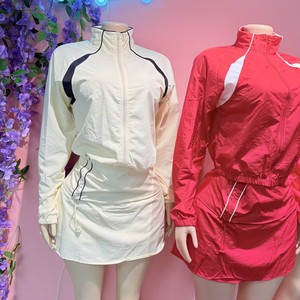 Conjunto de dos piezas de chaqueta de manga larga y falda para mujer, ropa de verano para estar en casa, conjunto de yoga con chaqueta de cremallera completa, conjunto de pantalones cortos para mujer - Product Image 5