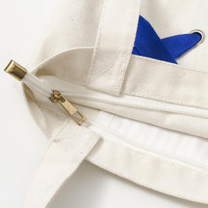กระเป๋าถือผ้าใบสีขาวกระเป๋าซิปตกแต่งสีฟ้ากระเป๋าสไตล์สร้างสรรค์ - Product Image 4