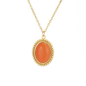 Collier pendentif en acier inoxydable de luxe couleur or 14 carats, non ternissant, avec turquoise naturelle, pour homme et femme - Product Image 4