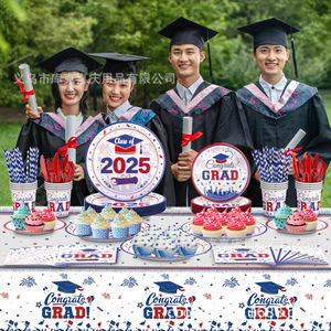 <span class=keywords><strong>2025</strong></span> Tốt Nghiệp Mùa Đảng Trang Trí Nguồn Cung Cấp Màu Đỏ Màu Xanh Dùng Một Lần Khay Giấy Khăn Bộ Đồ Ăn Cho Halloween Bé Phong Cách Các Bên - Product Image 2