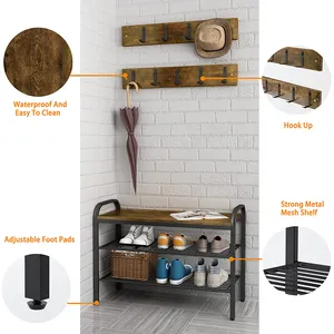 Korean household wooden shoe stand sample porch shoe bench coat rack set outdoor shoe rack with hook