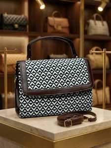 Office Wear Latest Fashion Casual Solid Color Woven <b>Handbag</b> Button Closure Cotton Lining Structured Flap Crossbody Bag - Product Image 3