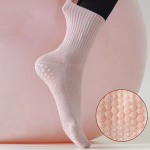 Wholesale Anti-Slip Breathable Quick Drying Solid Yoga Crew <b>Socks</b> with Skin Friendly Cuff Bottom Print for Pilates - Product Image 5