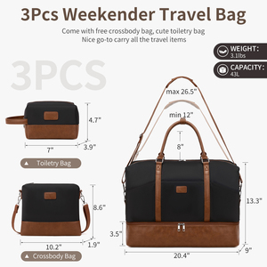Ensemble <span class=keywords><strong>de</strong></span> 3 sacs <span class=keywords><strong>de</strong></span> <span class=keywords><strong>voyage</strong></span> pour femme : sac <span class=keywords><strong>de</strong></span> week-end, sac <span class=keywords><strong>de</strong></span> nuit, sac fourre-tout avec <span class=keywords><strong>trousse</strong></span> <span class=keywords><strong>de</strong></span> <span class=keywords><strong>toilette</strong></span> bandoulière en toile et cuir PU, bagage cabine 14 pouces - Product Image 2