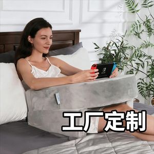 Reading Pillow Gray Plush Oblong With Storage <b>For</b> Bed Rest And Gaming - Product Image 1