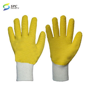 CheapJersey doublure tricoté poignet paume vert vague froissé finition main sécurité travail Latex entièrement trempé enduit froissé gants - Product Image 6