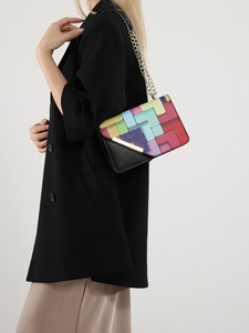 Fashion Contrast Color <b>Medium</b> Fresh Foreign Style Chain Women's Crossbody Shoulder Bag PU Material <b>Handbag</b> Tanjing - Product Image 3