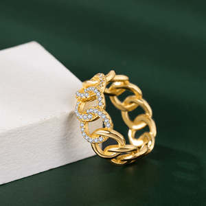 Anillos de moda de cobre para hombres y mujeres Cadena cubana de moda Estilo Hip Hop Joyería de circonia cúbica chapada en oro de 18 quilates - Product Image 4