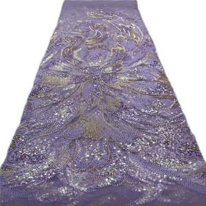 Tissus en dentelle à sequins de haute qualité nigérians, dentelle douce pour robes de mariée et de soirée - Product Image 1
