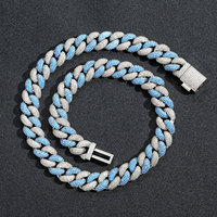 Collier Hip Hop Streetwear élégant pour hommes 2025 bleu blanc Zircon bulle cubaine lien chaîne chrétien religieux cadeau bijoux