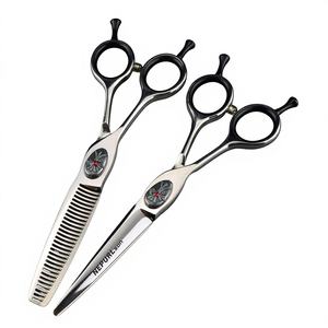 Tijeras de peluquería de 6.0 pulgadas para zurdos, de doble filo, con diseño de trébol y corazón, para corte de cabello, tijeras planas, tijeras dentadas para flequillo y tijeras de entresacar - Product Image 1