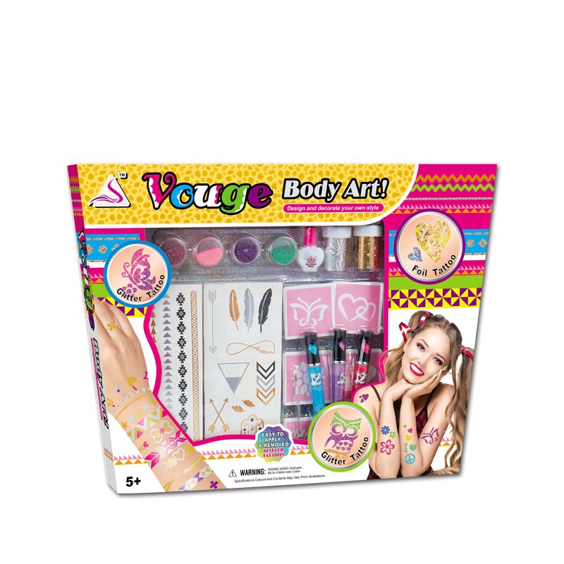 Лидер продаж, детская блестящая фольга, тату для детей, боди-арт, нетоксичные красочные развивающие игрушки, набор для макияжа, косметика для вечеринки