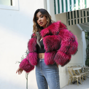 Cappotto Corto in Vera Pelliccia di Volpe e Procione OEM per Donna, Giacca in Pelliccia Personalizzata - Product Image 3