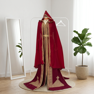 Abaya Kaftan vintage à capuche brodée, robe musulmane modeste à manches longues, longueur ras du sol, pour mariage et Aïd - Product Image 2