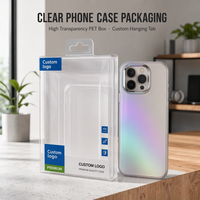Boîte d'emballage en PET haute transparence avec logo personnalisé, languette Euro Hole et insert cartonné imprimé, pour étui de téléphone transparent iPhone 18