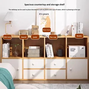 Gabinete de almacenamiento moderno de madera maciza tipo cajón con estantes ajustables Mesita de noche de acero inoxidable y librería para sala de estar - Product Image 2