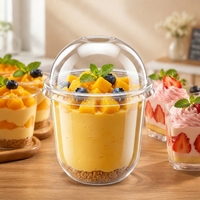 Gobelets en plastique PP jetables de 95 mm avec logo personnalisé imprimé en forme de U, 250 ml, 360 ml, 500 ml, 700 ml, pour l'emballage de desserts, de yaourts et de gâteaux