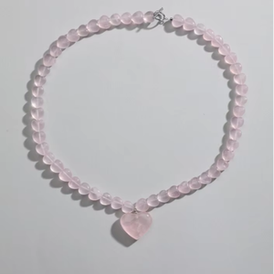 Collana <span class=keywords><strong>con</strong></span> Ciondolo a Cuore in Quarzo <span class=keywords><strong>Rosa</strong></span> <span class=keywords><strong>con</strong></span> Chiusura in Rame Placcato Oro per Matrimonio - Product Image 2