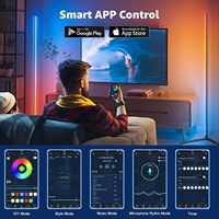 Barre lumineuse d'angle LED RGBIC 16 millions de couleurs, synchronisation musicale, commande vocale, télécommande/application Wi-Fi, lampe sur pied minimaliste blanche pour usage résidentiel