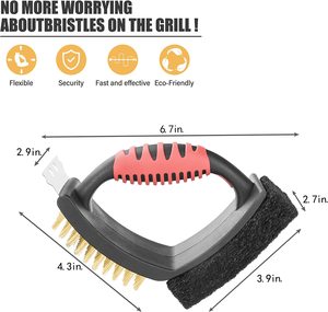 Hot Selling Metal BBQ Grill Brush 3 in 1 Cleaning Tool with Soft <b>Sponges</b> & Stainless Steel Scraper Heat Resistant - Product Image 2