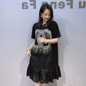 Abito da donna casual elegante a trapezio in poliestere e cotone, ampio e confortevole, <span class=keywords><strong>taglie</strong></span> forti, con volant e pizzo, stile europeo-americano - Product Image 2