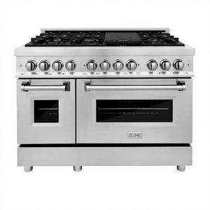 เตาปรุงอาหารอุตสาหกรรมขนาด 48 นิ้ว 60 คิว ฟุต แบบใช้เชื้อเพลิงคู่ 7 หัวเตา 2 เตาอบไฟฟ้า สแตนเลสทันสมัย พลาสติก ODM ขายดี - Product Image 1