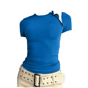 T-shirt décontracté d'été pour femme, coupe ajustée, en polyester, à manches courtes, col rond, respirant, nouveau et uni - Product Image 3