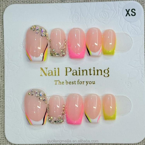 <span class=keywords><strong>Uñas</strong></span> Postizas Hechas a Mano, Cuadradas, Rosadas, <span class=keywords><strong>con</strong></span> Diseño 3D de Lazo, Flor y Diamantes de Imitación, <span class=keywords><strong>Uñas</strong></span> Acrílicas para Mujer - Product Image 4