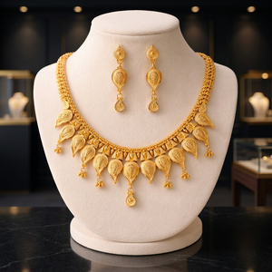 Parure de bijoux plaqué or massif certifiée de haute qualité pour femme, style tendance goutte d'eau, collier et boucles d'oreilles, chaîne de perles pour mariage - Product Image 2