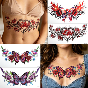 Tatuaje Temporal Sexy de Alas de Mariposa Rosa <span class=keywords><strong>para</strong></span> Debajo del Busto, Arte Corporal <span class=keywords><strong>para</strong></span> el Pecho, Tatuaje Temporal Adhesivo <span class=keywords><strong>para</strong></span> Damas - Product Image 3