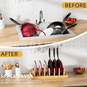 Wooden Kitchen Countertop Organizer With Compartments Solid Wood <b>Dish</b> <b>Rack</b> Bamboo Pot Lid Holder Multi Function Minimalist - Product Image 2