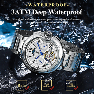 <span class=keywords><strong>Orologio</strong></span> da <span class=keywords><strong>uomo</strong></span> di lusso POEDAGAR con tourbillon, data, giorno della settimana, in <span class=keywords><strong>acciaio</strong></span> inossidabile, impermeabile, <span class=keywords><strong>automatico</strong></span>, meccanico, modello 1413 - Product Image 4