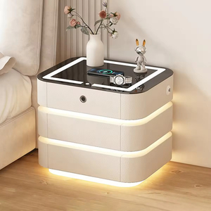 Mesita <span class=keywords><strong>de</strong></span> <span class=keywords><strong>Noche</strong></span> Inteligente Flotante Moderna con Luz, Multifuncional, Recargable, con <span class=keywords><strong>Tres</strong></span> <span class=keywords><strong>Cajones</strong></span>, Color Crema - Product Image 1