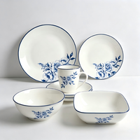 Service de vaisselle floral pour la maison, la cuisine, la salle à manger, le restaurant, assiette, bol, tasse en céramique bleue et blanche, vaisselle en porcelaine, cadeau