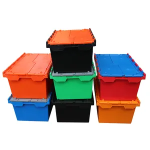 JOIN 80L Plastic Attached Lid Container With Hinged Lid Plastic Moving Tote Boxes For Moving Company Nestable Moving Crate