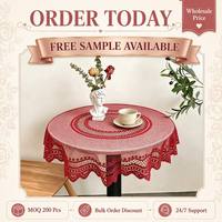 Nappe ronde rouge vintage en dentelle crochetée, bord festonné ajouré, facile à superposer, pour mariage, fête, décoration de jardin