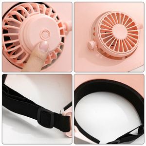 Nouvelle visière de soleil en plastique rose personnalisable avec logo, mini-chapeau d'été avec ventilateur intégré pour femmes - Product Image 4