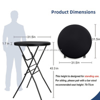 Table de bar à cocktails pliable portable en plastique blanc pour événements extérieurs, mariages, banquets, hôtels, diamètre 80 cm, noir