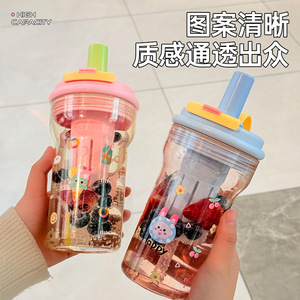 Tasse à boisson portable 700 ml, design cartoon, double mode de consommation, pour étudiants et femmes - Product Image 5