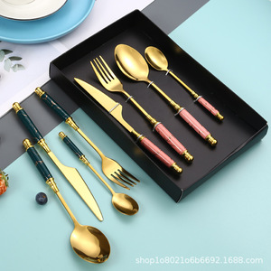 Ensemble de couverts en acier inoxydable avec manche en céramique, 4 pièces, durable, style occidental, pour steak, coffret cadeau - Product Image 4